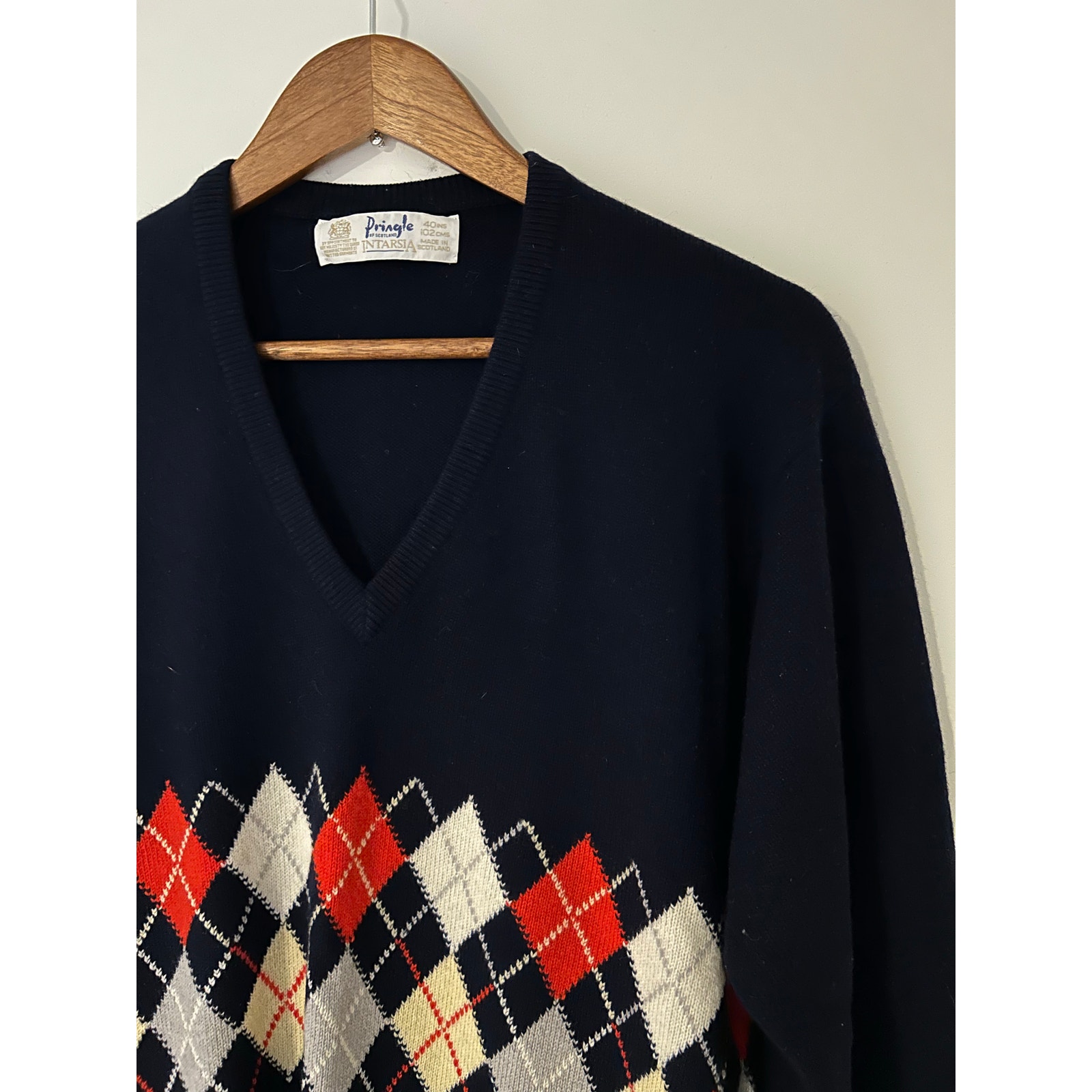 Vtg Pringle Of Scotland Intarsia Argyle Diamond Print Sweater 100% Cashmere Euc — image 3 of 7